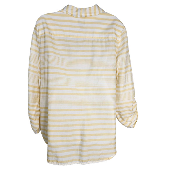 Chicos Shirt Women 2 US Large Button Yellow White Stripe Cotton Long Roll Sleeve - Picture 2 of 10
